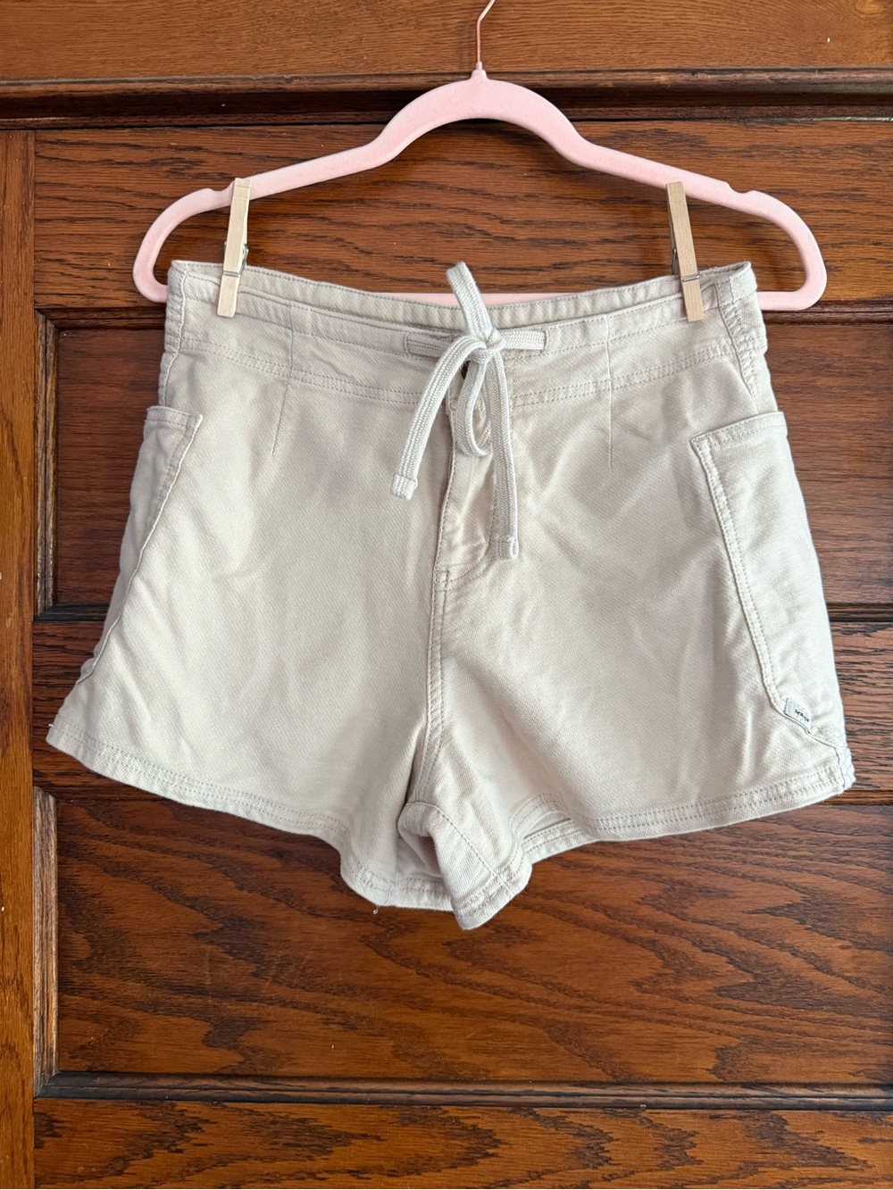 PRANA Organic Cotton Cuyamaca Shorts Tencel Lyocell Drawstring Almond Tan XS